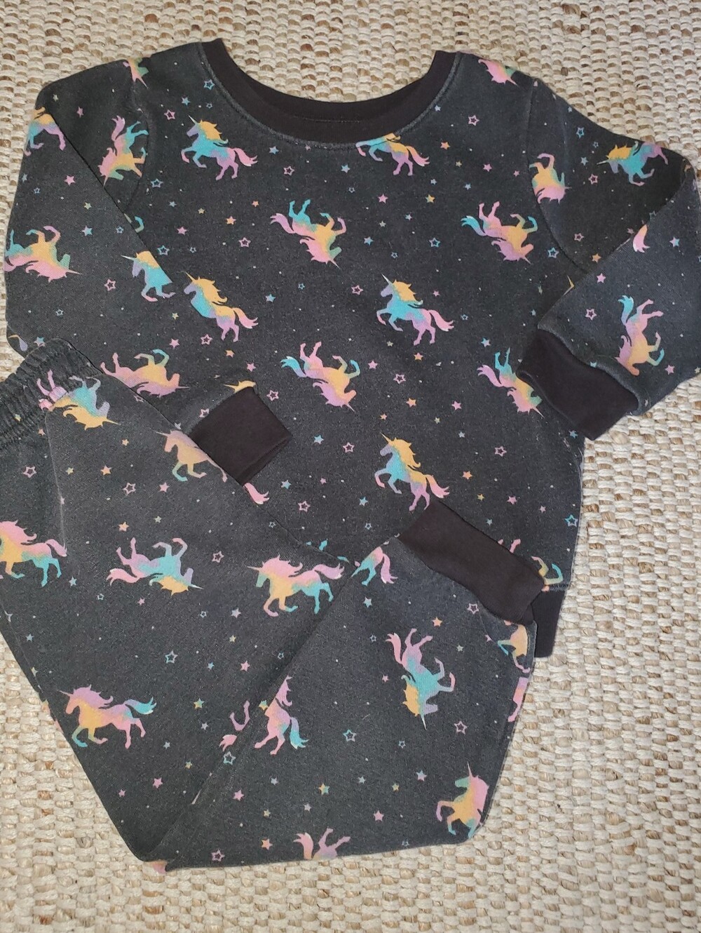 3T Unicorn Print Sweat Set - Black